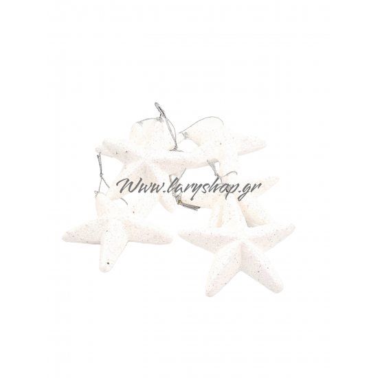 SET OF 6 WHITE ORNAMENTS STAR SEASONAL PRODUCTS