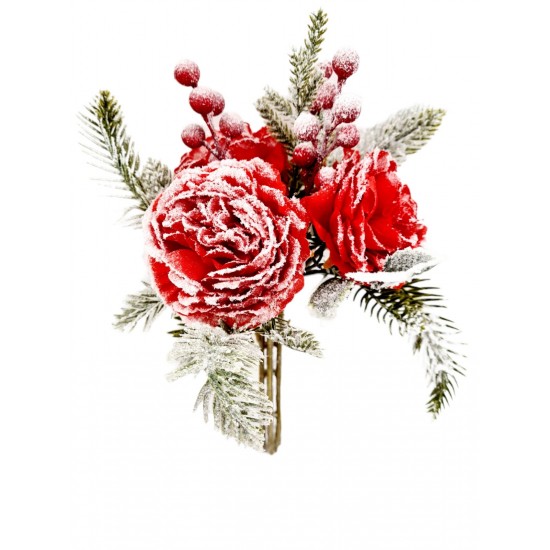 CHRISTMAS BRANCH WITH FIR, RED ROSE WITH SNOW - 1 