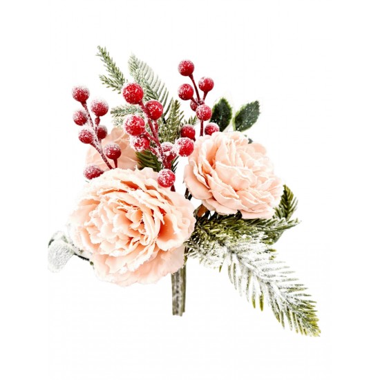 CHRISTMAS BRANCH WITH FIR, BEIGE ROSE WITH SNOW - 