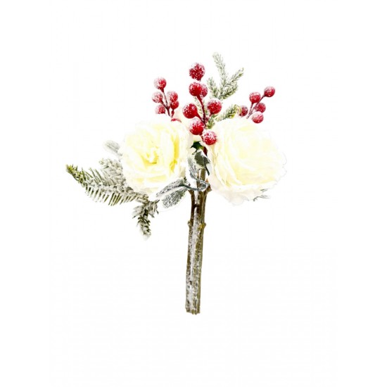 CHRISTMAS BRANCH WITH FIR, WHITE ROSE WITH SNOW - 