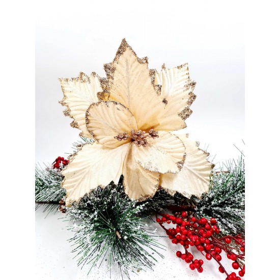 CHRISTMAS DECORATIVE FLOWER ALEXANDRINE GOLD (20x2