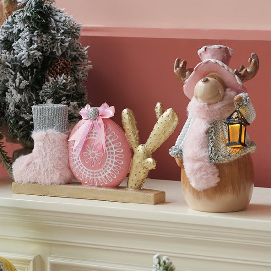 CHRISTMAS CERAMIC ILLUMINATED REINDEER ORNAMENT - 