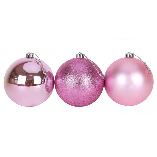 6 baby pink baubles ,6 cm, glitter, matte and shin