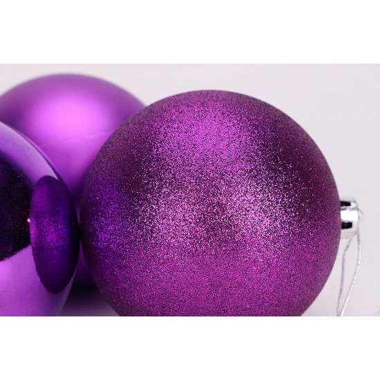 6 baby purple baubles ,5 cm, glitter, matte and sh