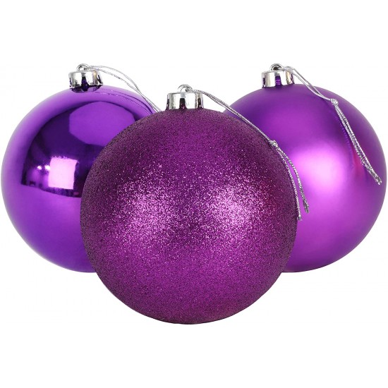 6 baby purple baubles ,8 cm, glitter, matte and sh