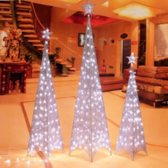 Ασημί Χριστουγεννιάτικο Δέντρο Πυραμίδα LED 150 Εκ