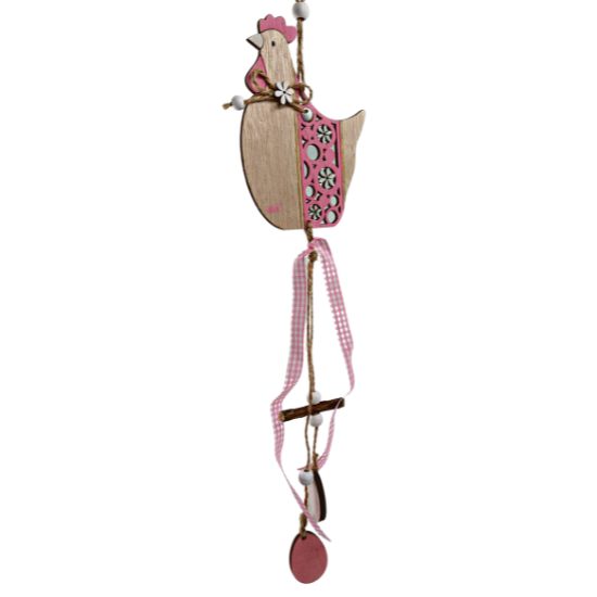 EASTER DECORATIVE WOODEN PENDANT PINK ROOSTER