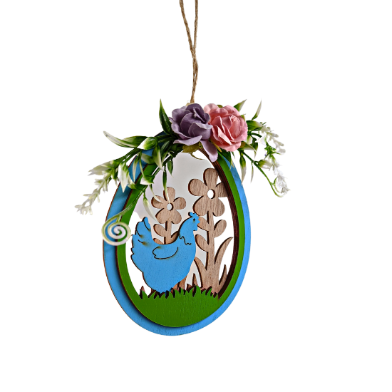 EASTER DECORATIVE PENDANT WOODEN EGG COCK BLUE