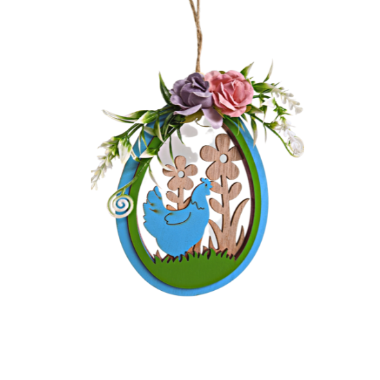 EASTER DECORATIVE PENDANT WOODEN EGG COCK BLUE