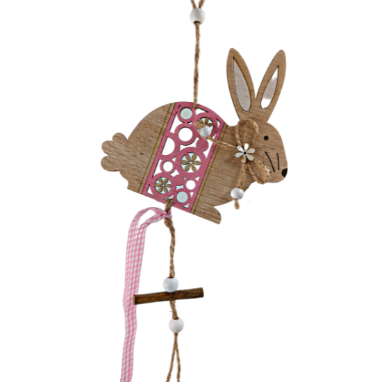EASTER DECORATIVE PENDANT WOOD HARE PINK