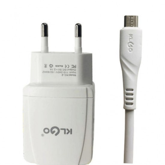 micro USB Cable & USB Wall Adapter White (Klgo
