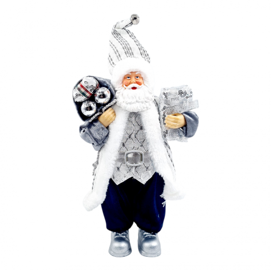 SILVER & BLUE SANTA CLAUS FIGURINE - 31cm SILVER & BLUE SANTA CLAUS FIGURINE - 31cm