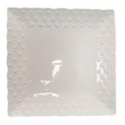 CERAMIC SQUARE PLATE WHITE EMBOSSED 20CM