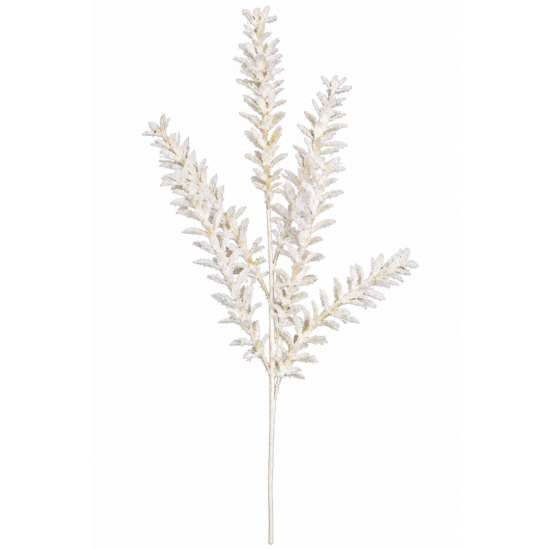 WHITE SNOW-FLOCKED CHRISTMAS SPRAY WITH IRIDESCENT WHITE SNOW-FLOCKED CHRISTMAS SPRAY WITH IRIDESCENT