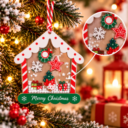 CHRISTMAS HANGING HOUSE ORNAMENT WITH TRANSPARENT PLEXIGLASS 11×12 CM