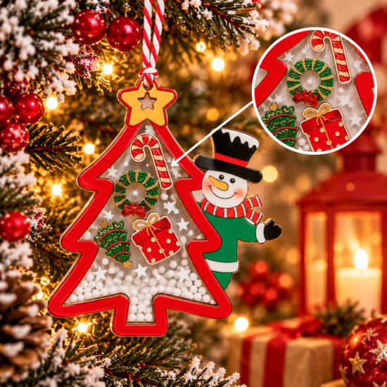 CHRISTMAS HANGING TREE ORNAMENT WITH SNOWMAN AND T