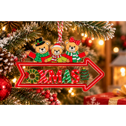 CHRISTMAS HANGING XMAS ARROW ORNAMENT WITH TEDDY BEARS 12.5X8 CM
