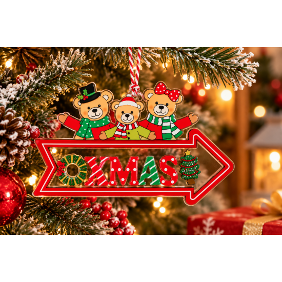 CHRISTMAS HANGING XMAS ARROW ORNAMENT WITH TEDDY B