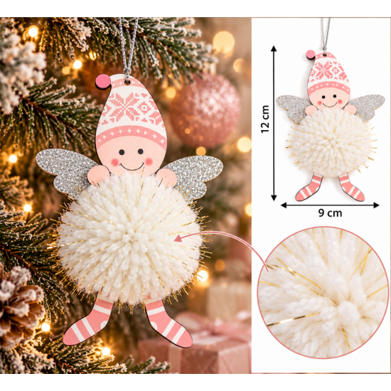 CHRISTMAS HANGING ANGEL ORNAMENT WITH WHITE POM PO CHRISTMAS HANGING ANGEL ORNAMENT WITH WHITE POM PO