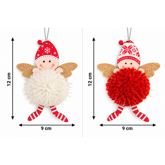 CHRISTMAS HANGING ANGEL ORNAMENT WITH POM POM AND 