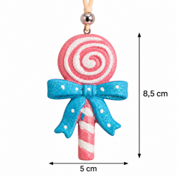CERAMIC HANGING CHRISTMAS LOLLIPOP WITH BLUE BOW AND GLITTER 5 × 8.5 CM