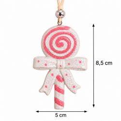 CERAMIC HANGING CHRISTMAS LOLLIPOP WITH BLUE BOW AND GLITTER 5 × 8.5 CM