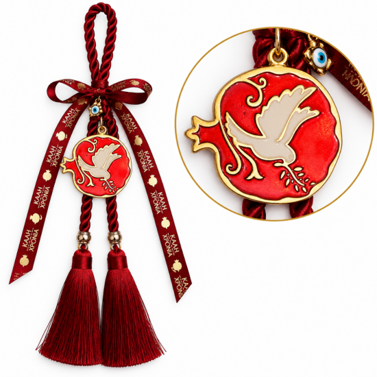 POMEGRANATE LUCKY CHARM WITH DOVE & DOUBLE RED