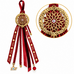 2027 GOLD-TONE POMEGRANATE LUCKY CHARM WITH FLORAL EVIL EYE & RED RIBBONS 2027 GOLD-TONE POMEGRANATE LUCKY CHARM WITH FLORAL EVIL EYE & RED RIBBONS