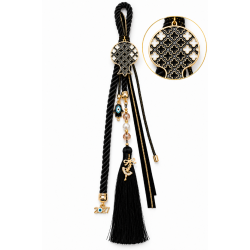 2027 LUCKY CHARM WITH POMEGRANATE, EVIL EYE & BLACK TASSEL – BLACK & GOLD