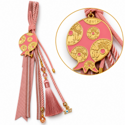 PINK 2027 LUCKY CHARM WITH GOLD POMEGRANATE AND TEN-LEPTA COIN MOTIFS PINK 2027 LUCKY CHARM WITH GOLD POMEGRANATE AND TEN-LEPTA COIN MOTIFS