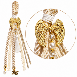 2027 LUCKY CHARM WITH GOLD-TONE ANGEL WINGS, LACE AND IVORY TASSEL 2027 LUCKY CHARM WITH GOLD-TONE ANGEL WINGS, LACE AND IVORY TASSEL