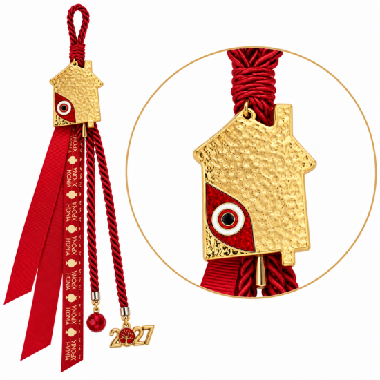 2027 LUCKY CHARM WITH GOLD-TONE HOUSE, RED EVIL EY