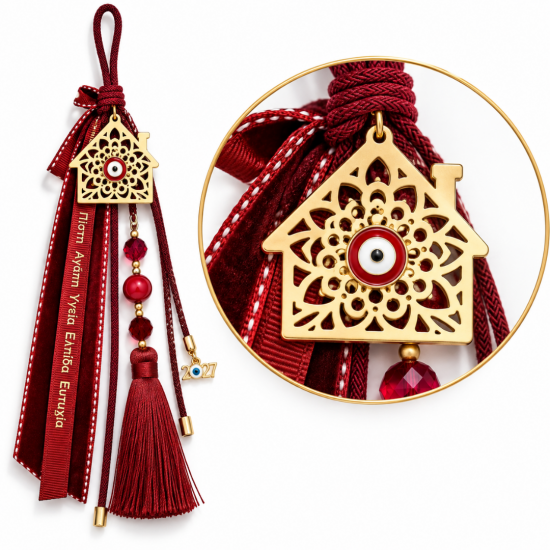2027 LUCKY CHARM WITH GOLD-TONE HOUSE, RED EVIL EY