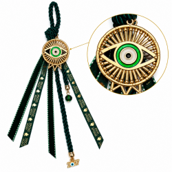 2027 LUCKY CHARM WITH GOLD-TONE CROWNED EVIL EYE AND GREEN RIBBONS 2027 LUCKY CHARM WITH GOLD-TONE CROWNED EVIL EYE AND GREEN RIBBONS