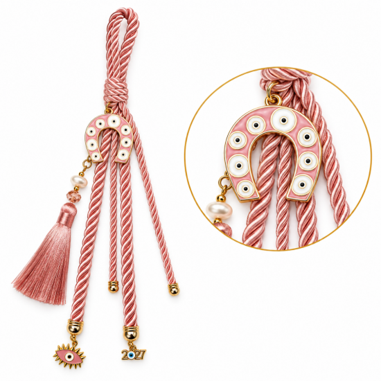 2027 LUCKY CHARM WITH PINK HORSESHOE, EVIL EYES AN 2027 LUCKY CHARM WITH PINK HORSESHOE, EVIL EYES AN