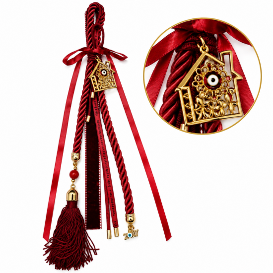 2027 LUCKY CHARM WITH GOLD HOUSE, EVIL EYE AND RED 2027 LUCKY CHARM WITH GOLD HOUSE, EVIL EYE AND RED