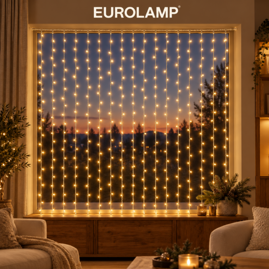 EUROLAMP 400 LED CURTAIN LIGHTS WARM WHITE – 200 × EUROLAMP 400 LED CURTAIN LIGHTS WARM WHITE – 200 ×