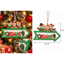 CHRISTMAS HANGING XMAS ARROW ORNAMENT WITH TEDDY BEARS 12.5X8 CM