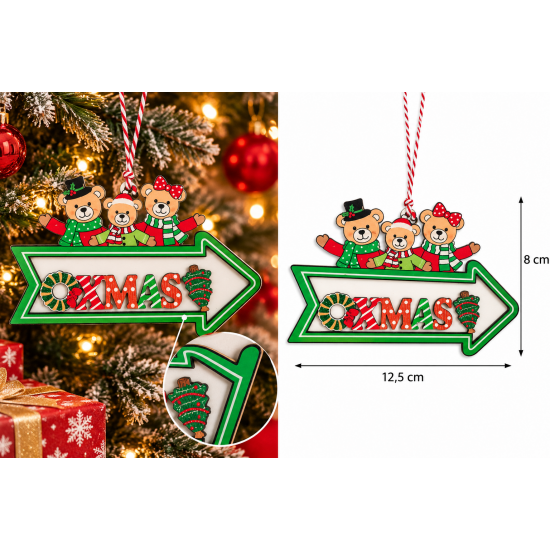CHRISTMAS HANGING XMAS ARROW ORNAMENT WITH TEDDY B