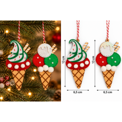 WOODEN CHRISTMAS HANGING ICE CREAM ORNAMENT WITH FELT 6.5 × 13 CM