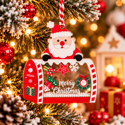 CHRISTMAS HANGING SANTA CLAUS MAILBOX ACRYLIC ORNAMENT 11X11.5 CM