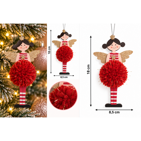 CHRISTMAS HANGING ANGEL ORNAMENT WITH POM POM 18 × CHRISTMAS HANGING ANGEL ORNAMENT WITH POM POM 18 ×