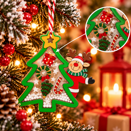 CHRISTMAS HANGING TREE ORNAMENT WITH REINDEER AND 
