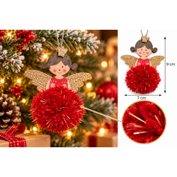 CHRISTMAS HANGING ANGEL ORNAMENT WITH GOLD WINGS AND POM POM 9×7 CM – 2 COLORS