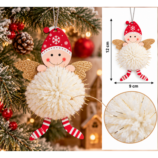 CHRISTMAS HANGING ANGEL ORNAMENT WITH POM POM AND 