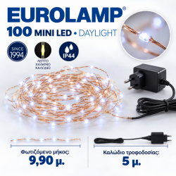 EUROLAMP ΦΩΤΑΚΙΑ 100 MINI LED DAYLIGHT ΜΕ ΧΑΛΚΙΝΟ ΣΥΡΜΑ – 9,90 Μ.