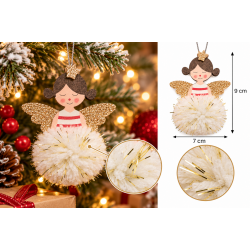 CHRISTMAS HANGING ANGEL ORNAMENT WITH GOLD WINGS AND POM POM 9×7 CM – 2 COLORS