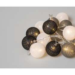 ΧΡΙΣΤΟΥΓΕΝΝΙΑΤΙΚΑ ΦΩΤΑΚΙΑ 20 LED ΜΕ ΜΠΑΛΕΣ COTTON ΛΕΥΚΕΣ, ΜΑΥΡΕΣ ΚΑΙ ΓΚΡΙ 6 ΕΚ., ΘΕΡΜΟ ΦΩΤΙΣΜΟ ΚΑΙ ΧΡΟΝΟΔΙΑΚΟΠΤΗ – 3 ΜΕΤΡΑ