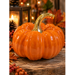 ORANGE CERAMIC DECORATIVE PUMPKIN WITH GOLD STEM 15×12 CM ORANGE CERAMIC DECORATIVE PUMPKIN WITH GOLD STEM 15×12 CM