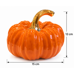 ORANGE CERAMIC DECORATIVE PUMPKIN WITH GOLD STEM 15×12 CM